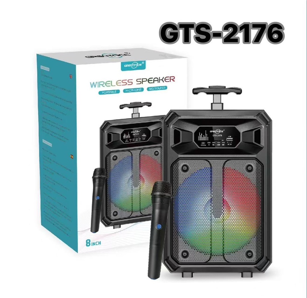 ลำโพงบลูทูธไร้สาย รุ่น GTS-2176 8 นิ้ว ลำโพงพกพา เสียงดี, เบสหนัก แถมฟรี! ไมโครโฟนไร้สาย