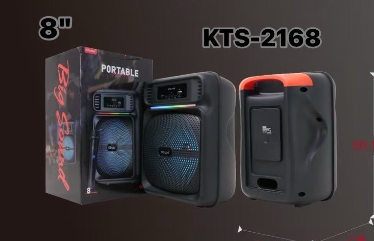 ลำโพงบลูทูธ KTS-2168 ดอกลำโพง8นิ้ว ฟรีไมค์ลอย1ตัว รองรับUSB TF เพิ่ม-ลดเสียงได้ เสียงดีขนาดพกพาง่าย มีหูหิ้ว พกพา ลำโพง