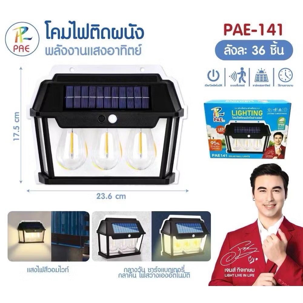 ไฟติดผนังโซล่าเซลล์ รุ่น PAE-141