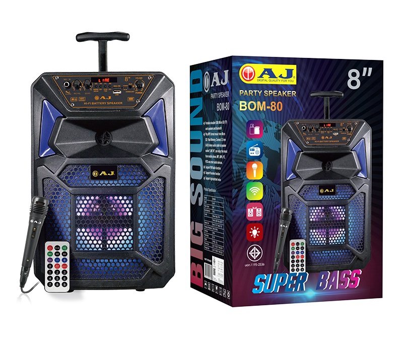 ลำโพงบูลทูธพร้อทไมค์+รีโมท AJ รุ่น BOM-80