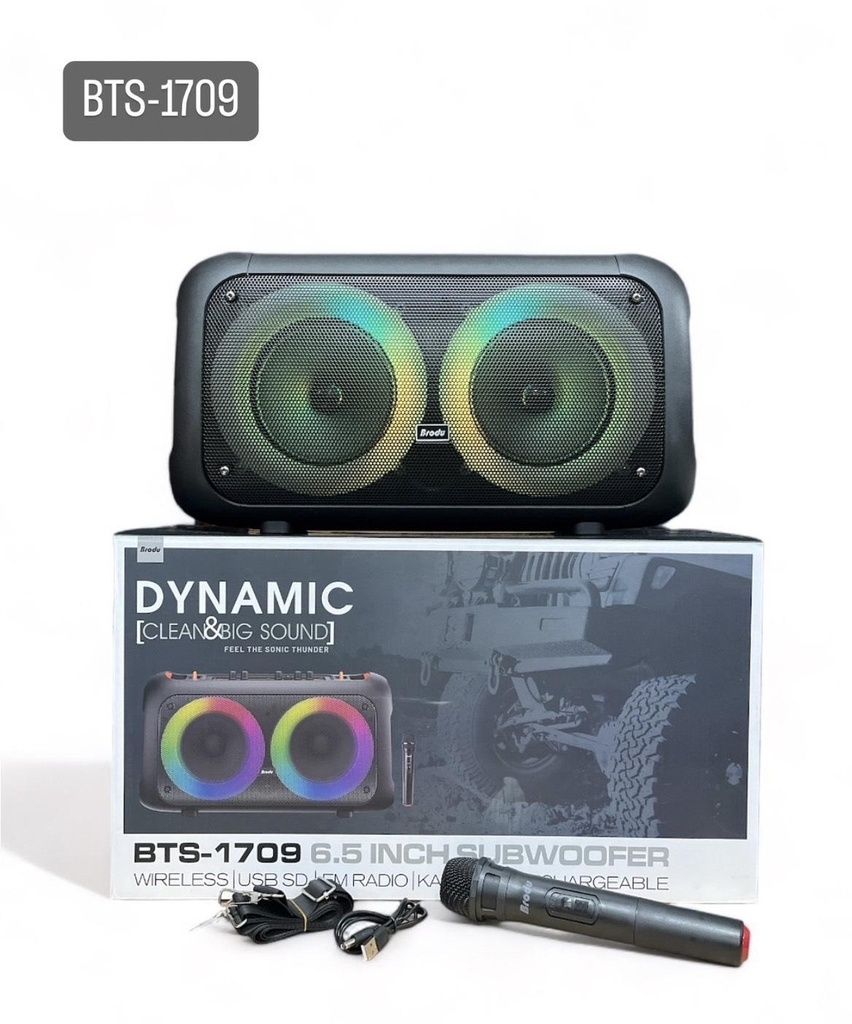 ลำโพงบลูทูธ 6.5 นิ้ว 2 ดอก รุ่น BTS-1709  ฟรี!! ไมค์ลอย 1 ตัว